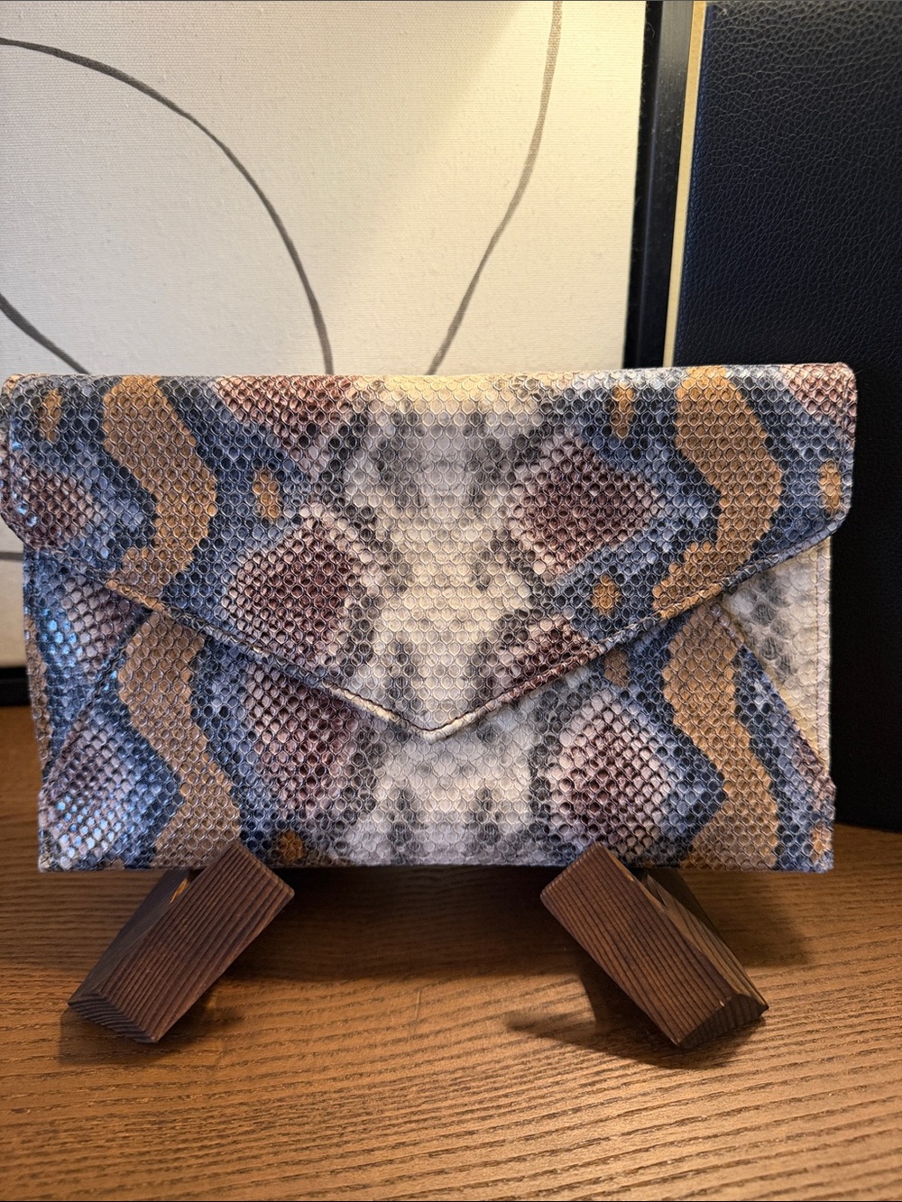 Urban Expressions Snake-Texture Envelope Clutch - Blue, Tan, Brown, Cream